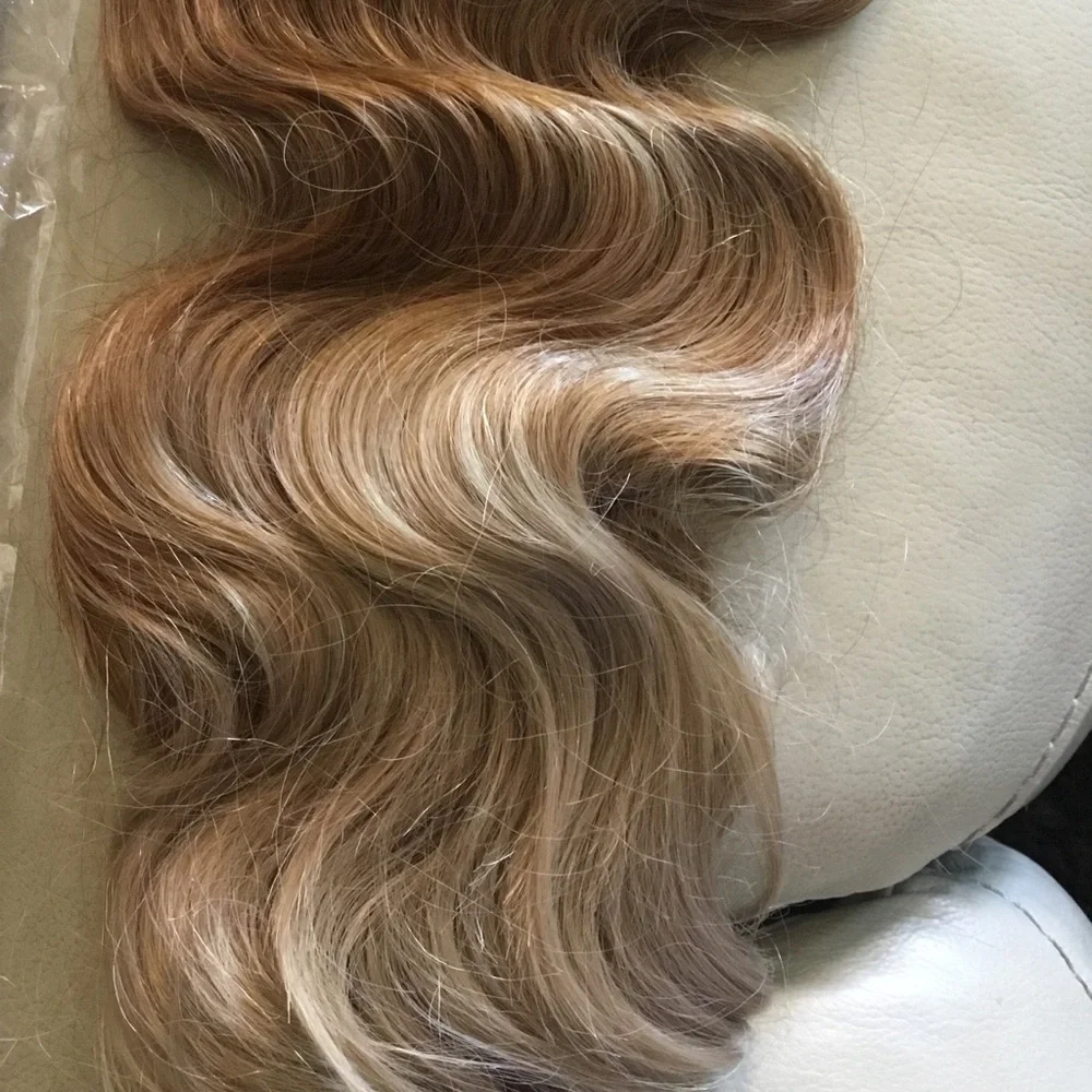 Clip ins dark blond hair extensions curls 19” long, adds great length/fullness